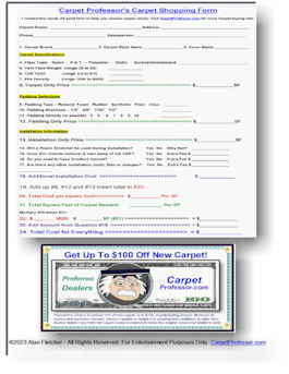 Carpet Shopping Form and Coupon 2023 PDF - Carpetprofessor.com