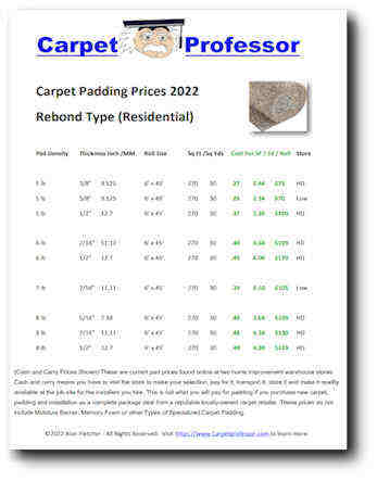 Rebond Carpet Padding Prices 2022 Roll cash and carry