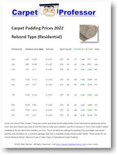 Carpet Padding Price Chart for Rebond Type Pad. Cash and carry prices shown 2022